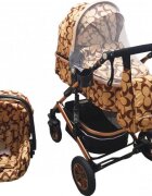 Baby Care Carucior pentru copii Pro 531 Bej cu fluturi maro 3 in 1 Transformabil Cadru Aluminiu Amortizoare Roti din cauciuc Spatar reglabil 3 trepte Plasa insecte Geanta