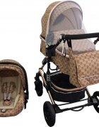 Baby Care Carucior pentru copii Pro 531 Bej Maro 3 in 1 Transformabil Cadru Aluminiu Amortizoare Roti din cauciuc Spatar reglabil 3 trepte Plasa insecte Geanta