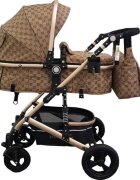 Baby Care Carucior pentru copii Pro 531 Bej Maro 3 in 1 Transformabil Cadru Aluminiu Amortizoare Roti din cauciuc Spatar reglabil 3 trepte Plasa insecte Geanta