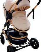 Baby Care Carucior pentru copii PRO 531 Crem 3 in 1 Cadru Aluminiu Amortizoare Roti din cauciuc plin Landou Scoica auto Spatar reglabil 3 trepte Plasa insecte