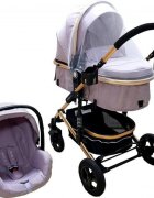 Baby Care Carucior pentru copii PRO 531 Gri 3 in 1 Cadru Aluminiu Amortizoare Roti din cauciuc plin Landou Scoica auto Spatar reglabil 3 trepte Plasa insecte