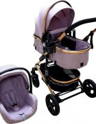 Baby Care Carucior pentru copii PRO 531 Gri 3 in 1 Cadru Aluminiu Amortizoare Roti din cauciuc plin Landou Scoica auto Spatar reglabil 3 trepte Plasa insecte