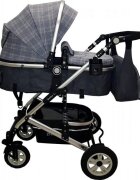 Baby Care Carucior pentru copii Pro 531 Gri Carouri 3 in 1 Transformabil Cadru Aluminiu Amortizoare Roti din cauciuc Spatar reglabil 3 trepte Plasa insecte Geanta