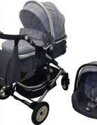 Baby Care Carucior pentru copii Pro 531 Gri Carouri 3 in 1 Transformabil Cadru Aluminiu Amortizoare Roti din cauciuc Spatar reglabil 3 trepte Plasa insecte Geanta