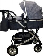 Baby Care Carucior pentru copii Pro 531 Gri Carouri 3 in 1 Transformabil Cadru Aluminiu Amortizoare Roti din cauciuc Spatar reglabil 3 trepte Plasa insecte Geanta