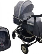 Baby Care Carucior pentru copii Pro 531 Gri Carouri 3 in 1 Transformabil Cadru Aluminiu Amortizoare Roti din cauciuc Spatar reglabil 3 trepte Plasa insecte Geanta