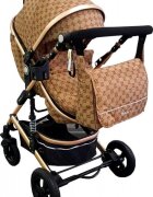 Baby Care Carucior pentru copii PRO 531 Maro 2 in 1 Cu geanta bebe Cadru Aluminiu Gold Amortizoare Roti din cauciuc plin Spatar reglabil 3 trepte Plasa insecte