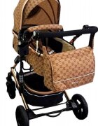 Baby Care Carucior pentru copii PRO 531 Maro 2 in 1 Cu geanta bebe Cadru Aluminiu Gold Amortizoare Roti din cauciuc plin Spatar reglabil 3 trepte Plasa insecte