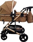 Baby Care Carucior pentru copii PRO 531 Maro 2 in 1 Cu geanta bebe Cadru Aluminiu Gold Amortizoare Roti din cauciuc plin Spatar reglabil 3 trepte Plasa insecte
