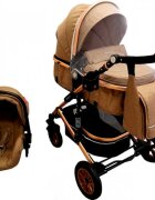 Baby Care Carucior pentru copii Pro 531 Maro Cappuccino 3 in 1 Transformabil Cadru Aluminiu Amortizoare Roti din cauciuc Spatar reglabil 3 trepte Plasa insecte Geanta