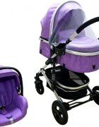 Baby Care Carucior pentru copii PRO 531 Mov 3 in 1 Cadru Aluminiu Amortizoare Roti din cauciuc plin Landou Scoica auto Spatar reglabil 3 trepte Plasa insecte
