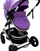 Baby Care Carucior pentru copii PRO 531 Mov 3 in 1 Cadru Aluminiu Amortizoare Roti din cauciuc plin Landou Scoica auto Spatar reglabil 3 trepte Plasa insecte