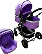 Baby Care Carucior pentru copii PRO 531 Mov 3 in 1 Cadru Aluminiu Amortizoare Roti din cauciuc plin Landou Scoica auto Spatar reglabil 3 trepte Plasa insecte