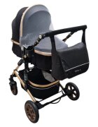 Baby Care Carucior pentru copii PRO 531 Negru 2 in 1 Cu geanta bebe Cadru Aluminiu Gold Amortizoare Roti din cauciuc plin Spatar reglabil 3 trepte Plasa insecte