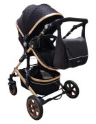 Baby Care Carucior pentru copii PRO 531 Negru 2 in 1 Cu geanta bebe Cadru Aluminiu Gold Amortizoare Roti din cauciuc plin Spatar reglabil 3 trepte Plasa insecte