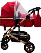 Baby Care Carucior pentru copii PRO 531 Rosu 2 in 1 Cu geanta bebe Cadru Aluminiu Gold Amortizoare Roti din cauciuc plin Spatar reglabil 3 trepte Plasa insecte