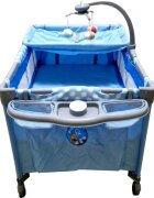Baby Care Patut copii PRO FMAT Albastru Pliabil 2 Niveluri de inaltime Melodii Masa infasat Carusel cu jucarii din plus Plasa insecte