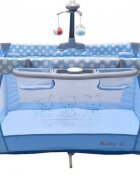 Baby Care Patut copii PRO FMAT Albastru Pliabil 2 Niveluri de inaltime Melodii Masa infasat Carusel cu jucarii din plus Plasa insecte