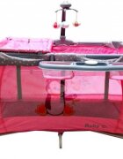 Baby Care Patut copii PRO FMAT Roz Pliabil 2 Niveluri de inaltime Melodii Masa infasat Carusel cu jucarii din plus Plasa insecte