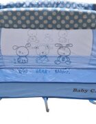 Baby Care Patut pentru copii PRO FRW Albastru Pliabil cu Balansoar 2 Nivele de inaltime Melodii Masa infasat Carusel cu jucarii din plus Plasa insecte