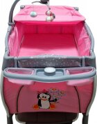 Baby Care Patut pentru copii PRO FRW Roz Pliabil cu Balansoar 2 Nivele de inaltime Melodii Masa infasat Carusel cu jucarii din plus Plasa insecte