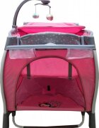 Baby Care Patut pentru copii PRO FRW Roz Pliabil cu Balansoar 2 Nivele de inaltime Melodii Masa infasat Carusel cu jucarii din plus Plasa insecte