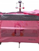 Baby Care Patut pentru copii PRO FRW Roz Pliabil cu Balansoar 2 Nivele de inaltime Melodii Masa infasat Carusel cu jucarii din plus Plasa insecte