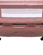 Baby Care Patut transformabil in balansoar Co-Sleeper Roz Cu plasa insecte si cosulet depozitare 4 roti cu frana Dimensiuni 85X95X50 cm Saltea inclusa Cadru aluminiu