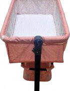 Baby Care Patut transformabil in balansoar Co-Sleeper Roz Cu plasa insecte si cosulet depozitare 4 roti cu frana Dimensiuni 85X95X50 cm Saltea inclusa Cadru aluminiu