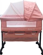 Baby Care Patut transformabil in balansoar Co-Sleeper Roz Cu plasa insecte si cosulet depozitare 4 roti cu frana Dimensiuni 85X95X50 cm Saltea inclusa Cadru aluminiu