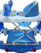 Baby Care Premergator cu sistem de balansare Ratusca Albastru pliabil cu roti din silicon si melodii
