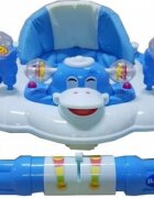 Baby Care Premergator cu sistem de balansare Ratusca Albastru pliabil cu roti din silicon si melodii