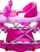 Baby Care Premergator pentru copii H914 Ratusca Roz cu roti din silicon melodii si functie balansoar