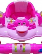 Baby Care Premergator pentru copii H914 Ratusca Roz cu roti din silicon melodii si functie balansoar
