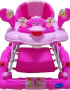 Baby Care Premergator pentru copii H914 Ratusca Roz cu roti din silicon melodii si functie balansoar