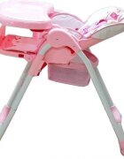 Baby Care Scaun de masa pentru copii CC Cangur Roz reglabil in 3 trepte pliabil centura de siguranta sezut confortabil masuta detasabila pozitie somn cosulet de depozitare