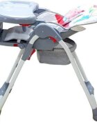 Baby Care Scaun de masa pentru copii CC Happy Friends Gri reglabil in 3 trepte pliabil centura de siguranta sezut confortabil masuta detasabila pozitie somn cosulet de depozitare