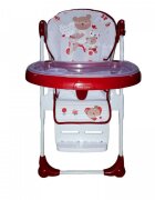 Baby Care Scaun de masa pentru copii si bebe CC Ursulet Rosu cu Alb reglabil in 3 trepte Pliabil Centura de siguranta Sezut confortabil Masuta detasabila Pozitie somn Cosulet de depozitare
