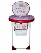 Baby Care Scaun de masa pentru copii si bebe CC Ursulet Rosu cu Alb reglabil in 3 trepte Pliabil Centura de siguranta Sezut confortabil Masuta detasabila Pozitie somn Cosulet de depozitare
