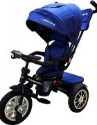 Baby Care Tricicleta pentru copii Turbo Bike Albastru cu Far luminos Roti din cauciuc Pozitie somn Pedale si maner pentru parinti Scaun reversibil cu invartire 360 grade Cadru metalic Dimensiuni 110X45X90 cm