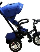 Baby Care Tricicleta pentru copii Turbo Bike Albastru cu Far luminos Roti din cauciuc Pozitie somn Pedale si maner pentru parinti Scaun reversibil cu invartire 360 grade Cadru metalic Dimensiuni 110X45X90 cm