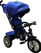 Baby Care Tricicleta pentru copii Turbo Bike Albastru cu Far luminos Roti din cauciuc Pozitie somn Pedale si maner pentru parinti Scaun reversibil cu invartire 360 grade Cadru metalic Dimensiuni 110X45X90 cm
