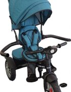 Baby Care Tricicleta pentru copii Turbo Bike Albastru Turquoise cu Far luminos Roti din cauciuc Pozitie somn Pedale si maner pentru parinti Scaun reversibil cu invartire 360 grade Cadru metalic Dimensiuni 110X45X90 cm