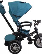Baby Care Tricicleta pentru copii Turbo Bike Albastru Turquoise cu Far luminos Roti din cauciuc Pozitie somn Pedale si maner pentru parinti Scaun reversibil cu invartire 360 grade Cadru metalic Dimensiuni 110X45X90 cm