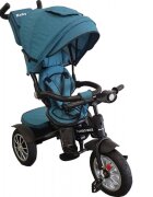 Baby Care Tricicleta pentru copii Turbo Bike Albastru Turquoise cu Far luminos Roti din cauciuc Pozitie somn Pedale si maner pentru parinti Scaun reversibil cu invartire 360 grade Cadru metalic Dimensiuni 110X45X90 cm