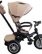 Baby Care Tricicleta pentru copii Turbo Bike Crem cu Far luminos Roti din cauciuc Pozitie somn Pedale si maner pentru parinti Scaun reversibil cu invartire 360 grade Cadru metalic Dimensiuni 110X45X90 cm
