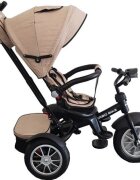 Baby Care Tricicleta pentru copii Turbo Bike Crem cu Far luminos Roti din cauciuc Pozitie somn Pedale si maner pentru parinti Scaun reversibil cu invartire 360 grade Cadru metalic Dimensiuni 110X45X90 cm