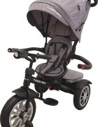Baby Care Tricicleta pentru copii Turbo Bike Gri Jeans cu Far luminos Roti din cauciuc Pozitie somn Pedale si maner pentru parinti Scaun reversibil cu invartire 360 grade Cadru metalic Dimensiuni 110X45X90 cm