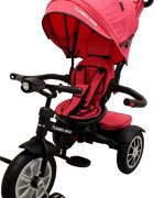 Baby Care Tricicleta pentru copii Turbo Bike Rosu Corai cu Far luminos Roti din cauciuc Pozitie somn Pedale si maner pentru parinti Scaun reversibil cu invartire 360 grade Cadru metalic Dimensiuni 110X45X90 cm