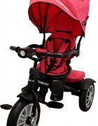 Baby Care Tricicleta pentru copii Turbo Bike Rosu Corai cu Far luminos Roti din cauciuc Pozitie somn Pedale si maner pentru parinti Scaun reversibil cu invartire 360 grade Cadru metalic Dimensiuni 110X45X90 cm